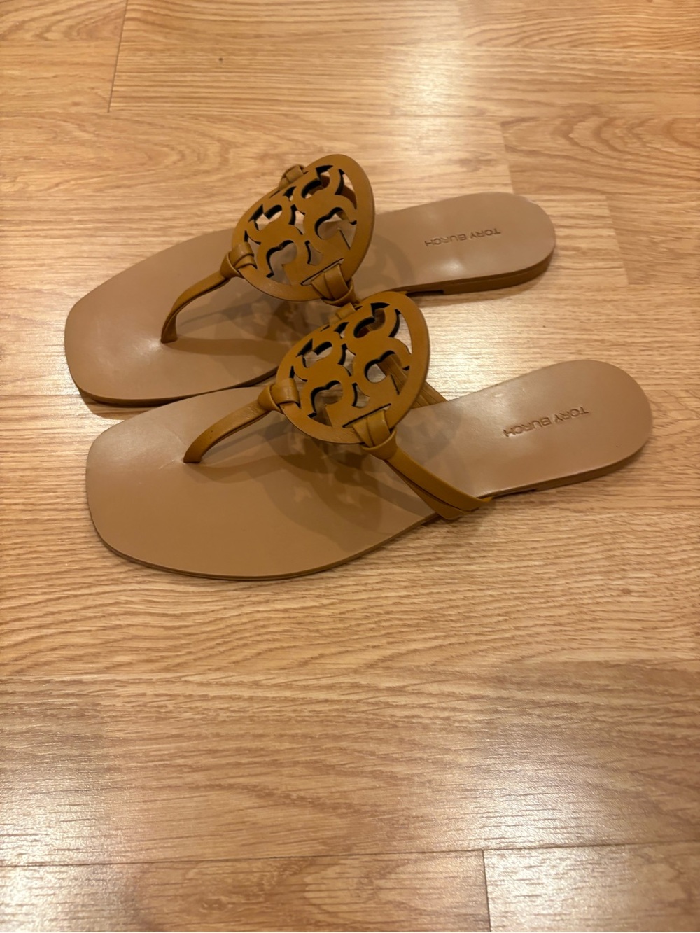 Tory Burch Logo Thong Sandals in Cognac Brown - Picture 3 of 5